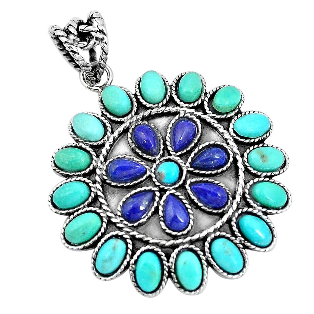 Natural blue lapis lazuli arizona mohave turquoise 925 silver pendant p10837