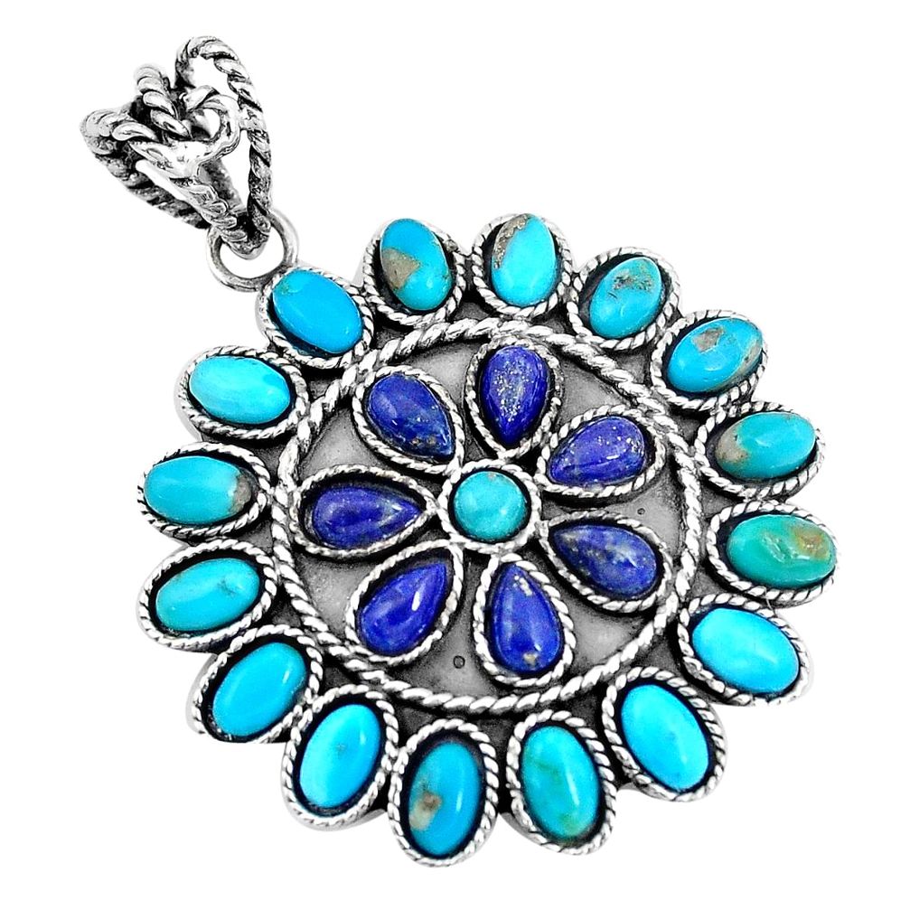 925 silver natural blue lapis lazuli arizona mohave turquoise pendant p10839
