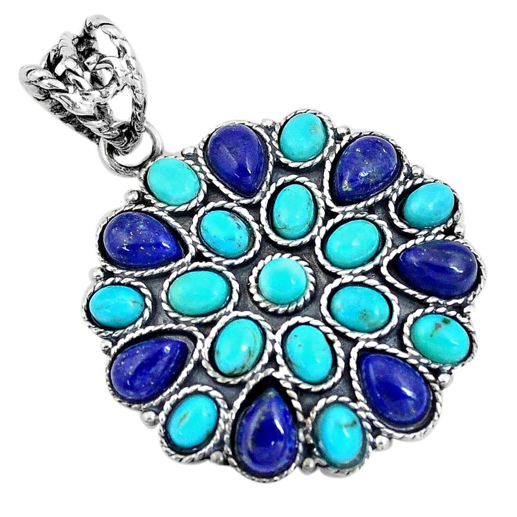 Natural blue lapis lazuli arizona mohave turquoise 925 silver pendant p10868