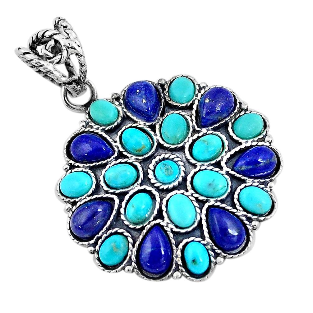 Natural blue lapis lazuli arizona mohave turquoise 925 silver pendant p10869