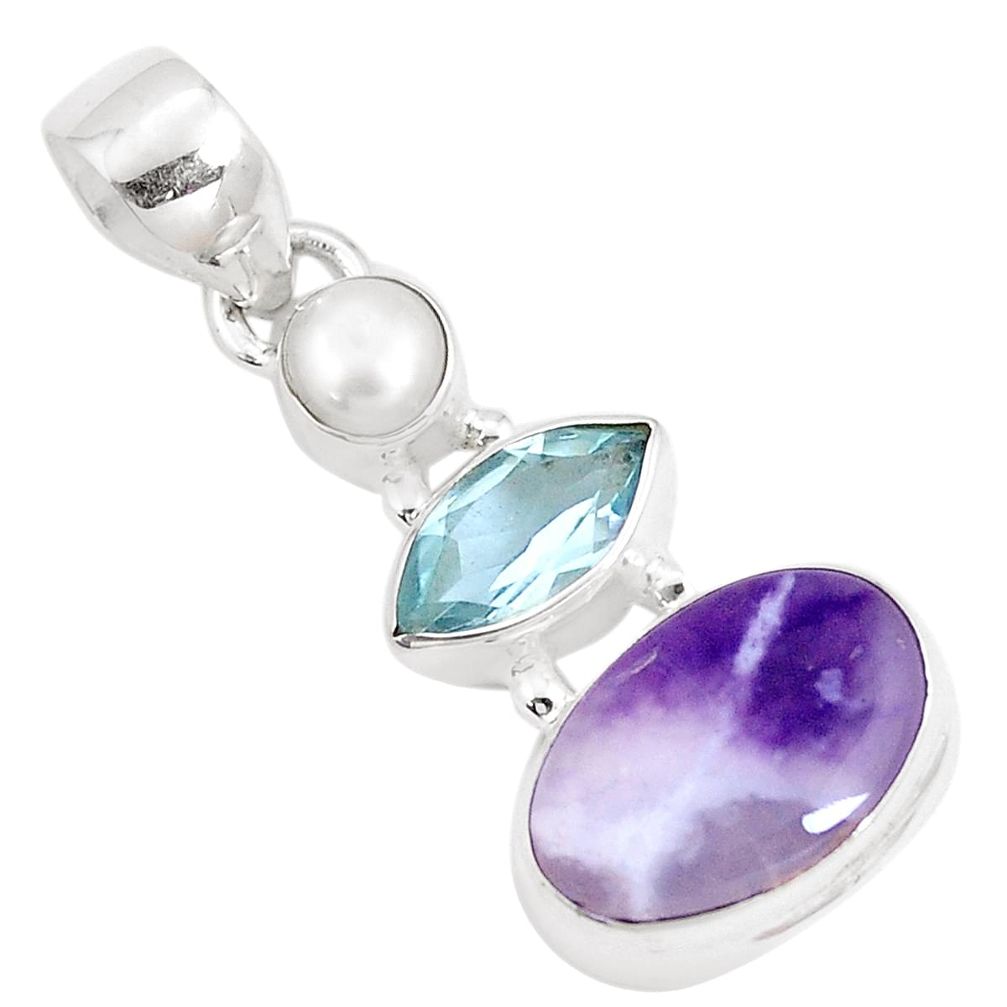 7.17cts natural purple opal topaz pearl 925 sterling silver pendant p10981