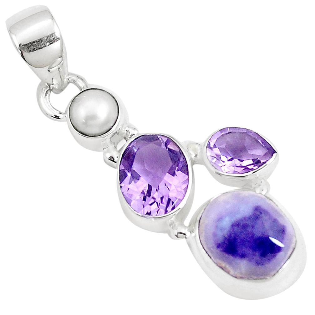 925 sterling silver 8.31cts natural purple opal amethyst pearl pendant p10984