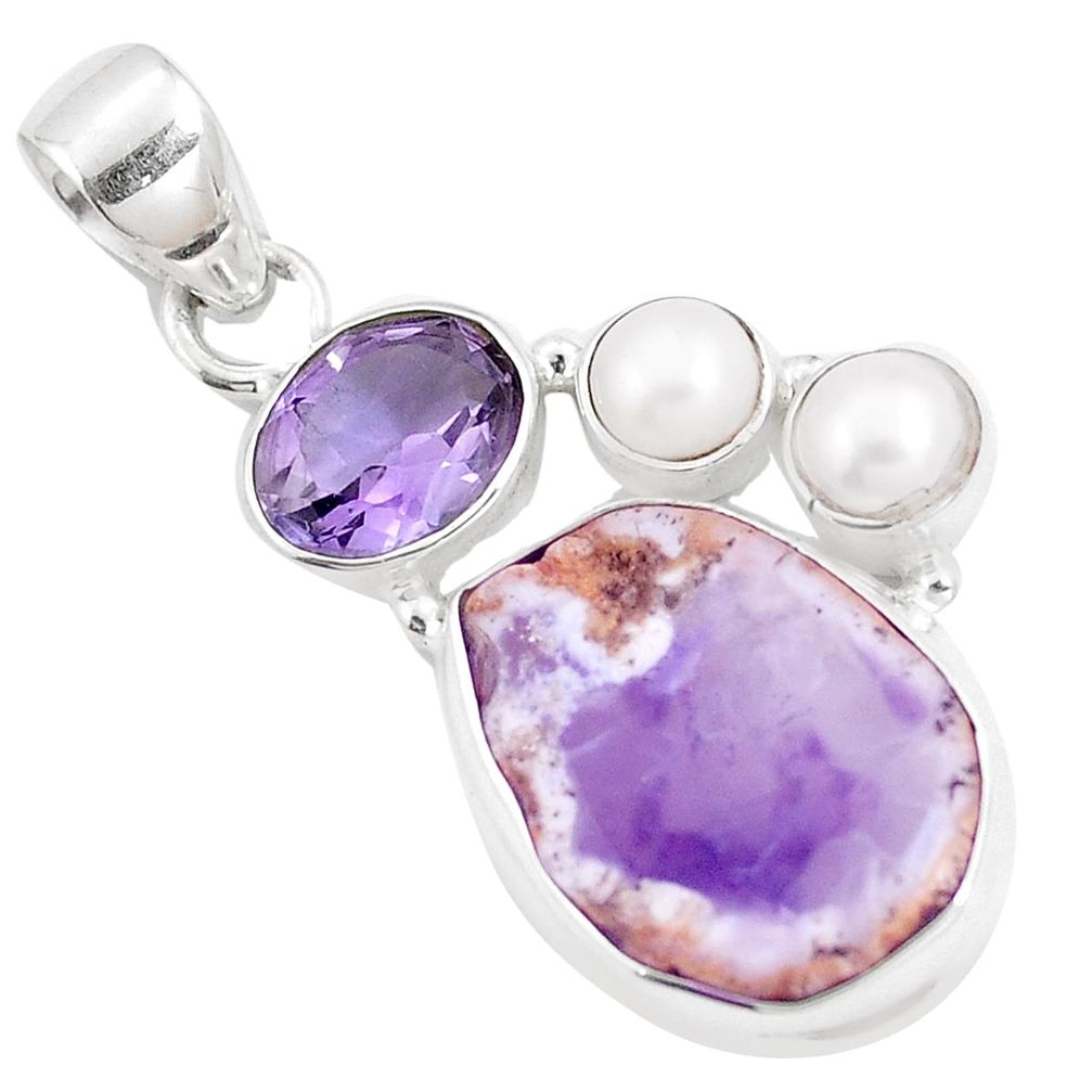 13.27cts natural purple opal amethyst pearl 925 sterling silver pendant p10988