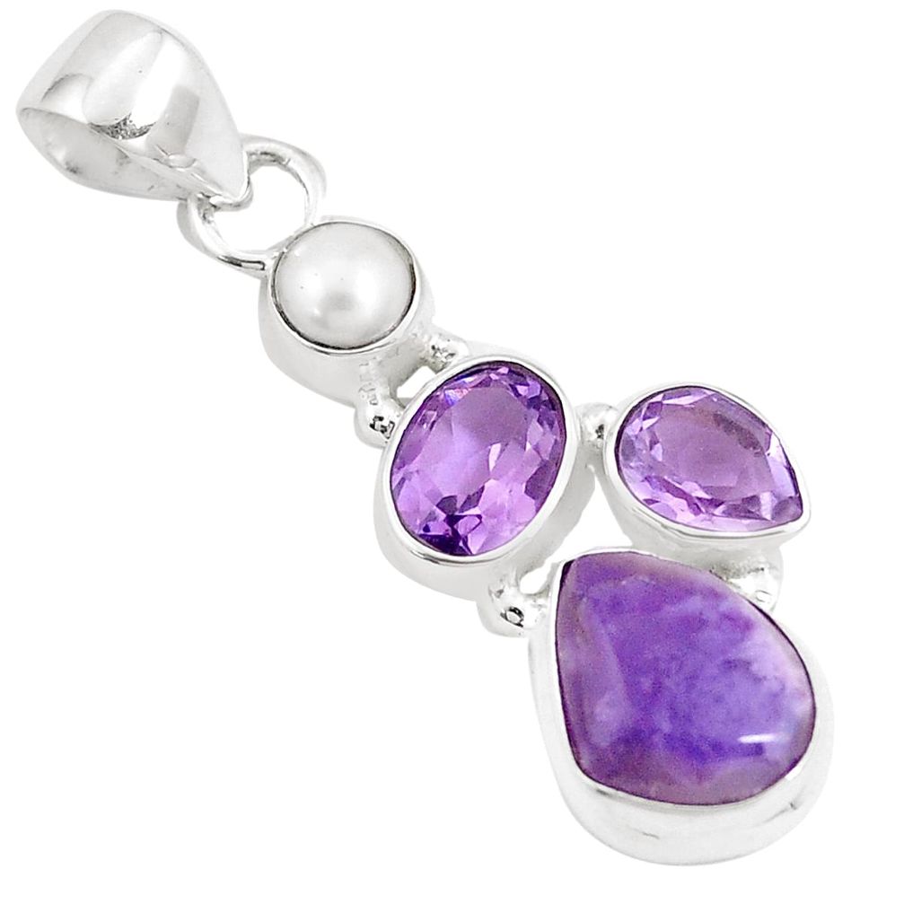 925 silver 7.50cts natural purple opal amethyst pearl pendant jewelry p10992