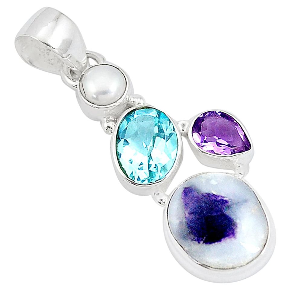 925 silver 8.94cts natural purple opal amethyst pearl topaz pendant p11000