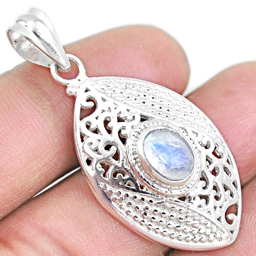 2.19cts natural rainbow moonstone 925 sterling silver pendant jewelry p11798