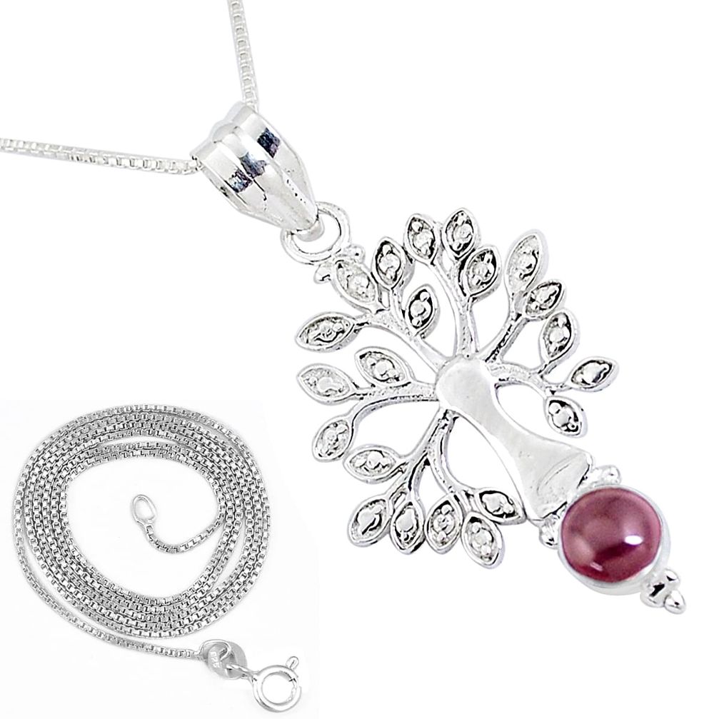 1.18cts natural red garnet 925 silver tree of life 18' chain pendant p11825