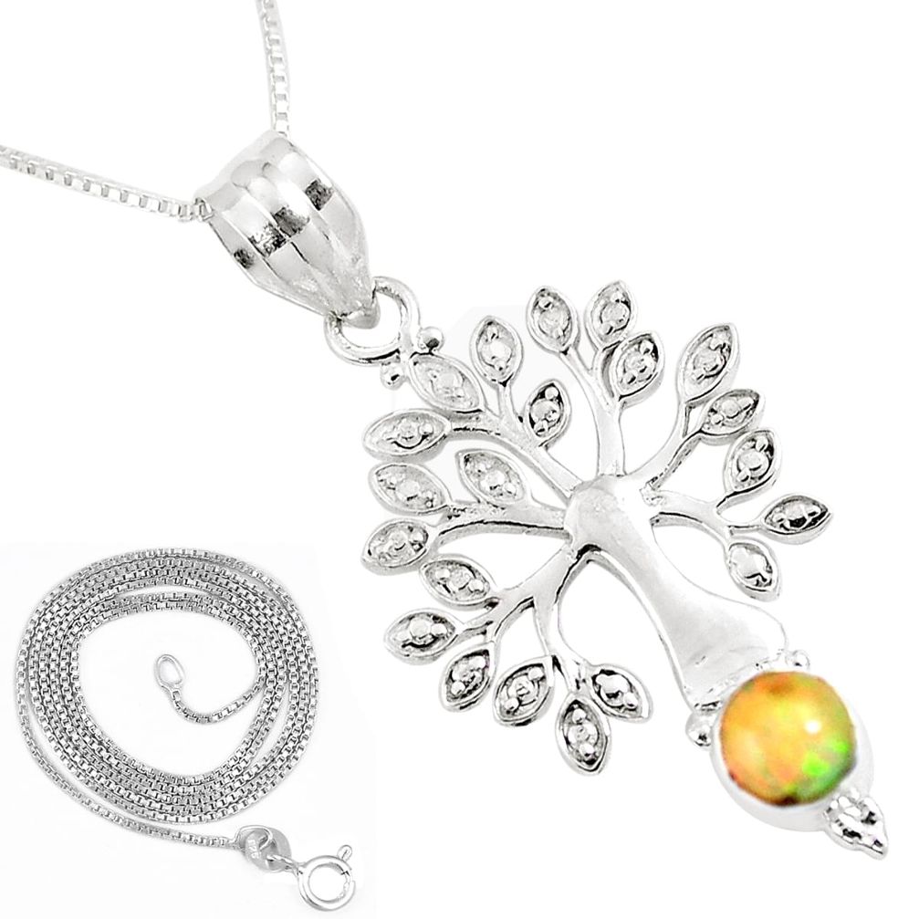 925 silver 1.20cts natural ethiopian opal tree of life 18' chain pendant p11830