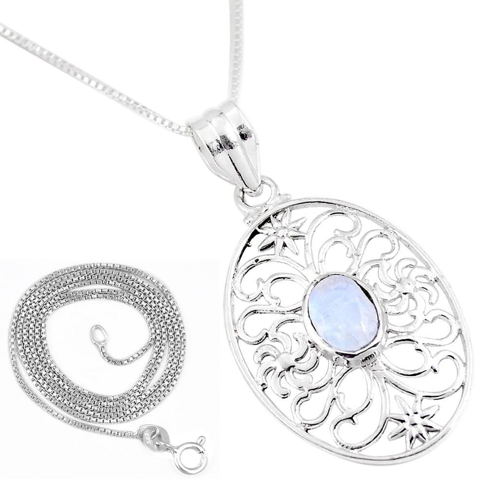 925 sterling silver 2.10cts natural rainbow moonstone 18' chain pendant p11859