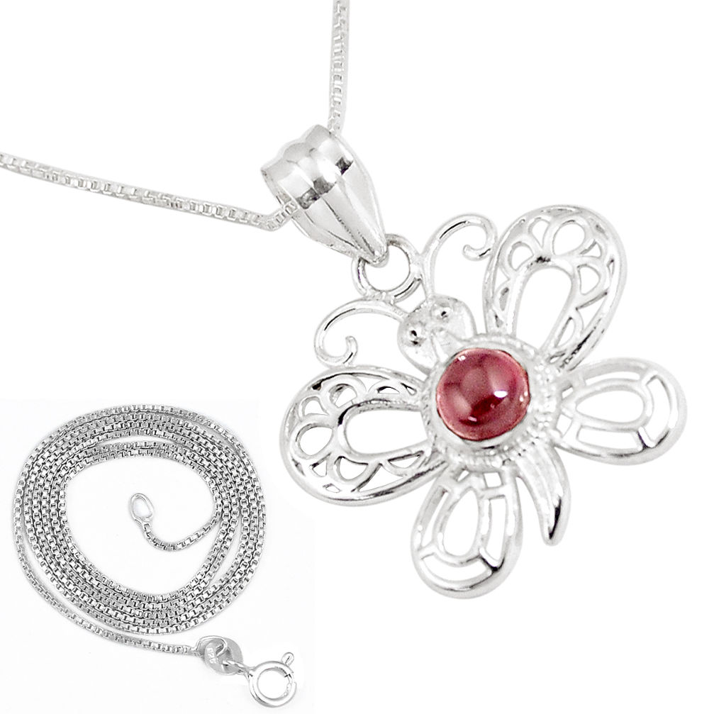 925 silver 1.12cts natural red garnet butterfly 18' chain pendant jewelry p11869