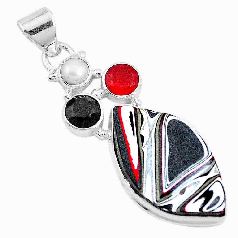 12.62cts brown florida auger shell onyx pearl 925 sterling silver pendant p12526