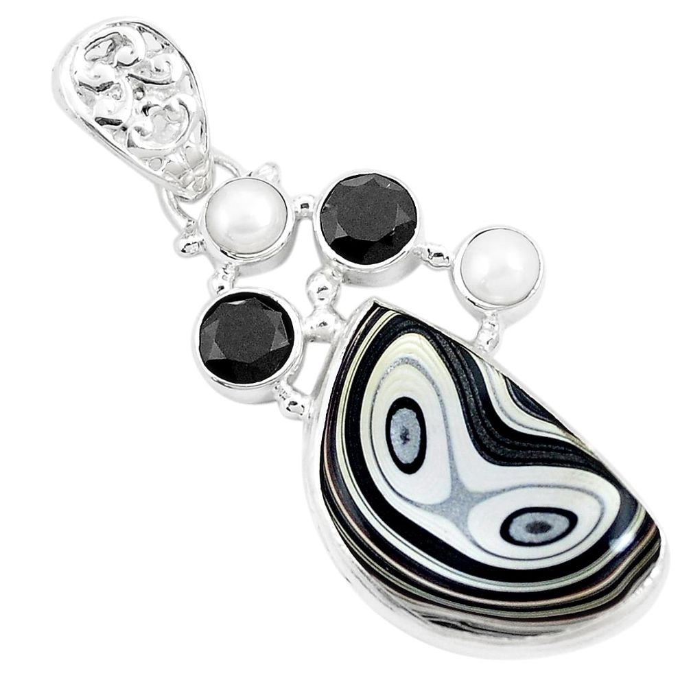 925 sterling silver 14.45cts brown florida auger shell onyx pearl pendant p12534