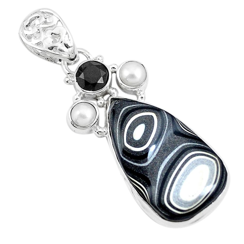 15.53cts brown florida auger shell onyx pearl 925 sterling silver pendant p12535