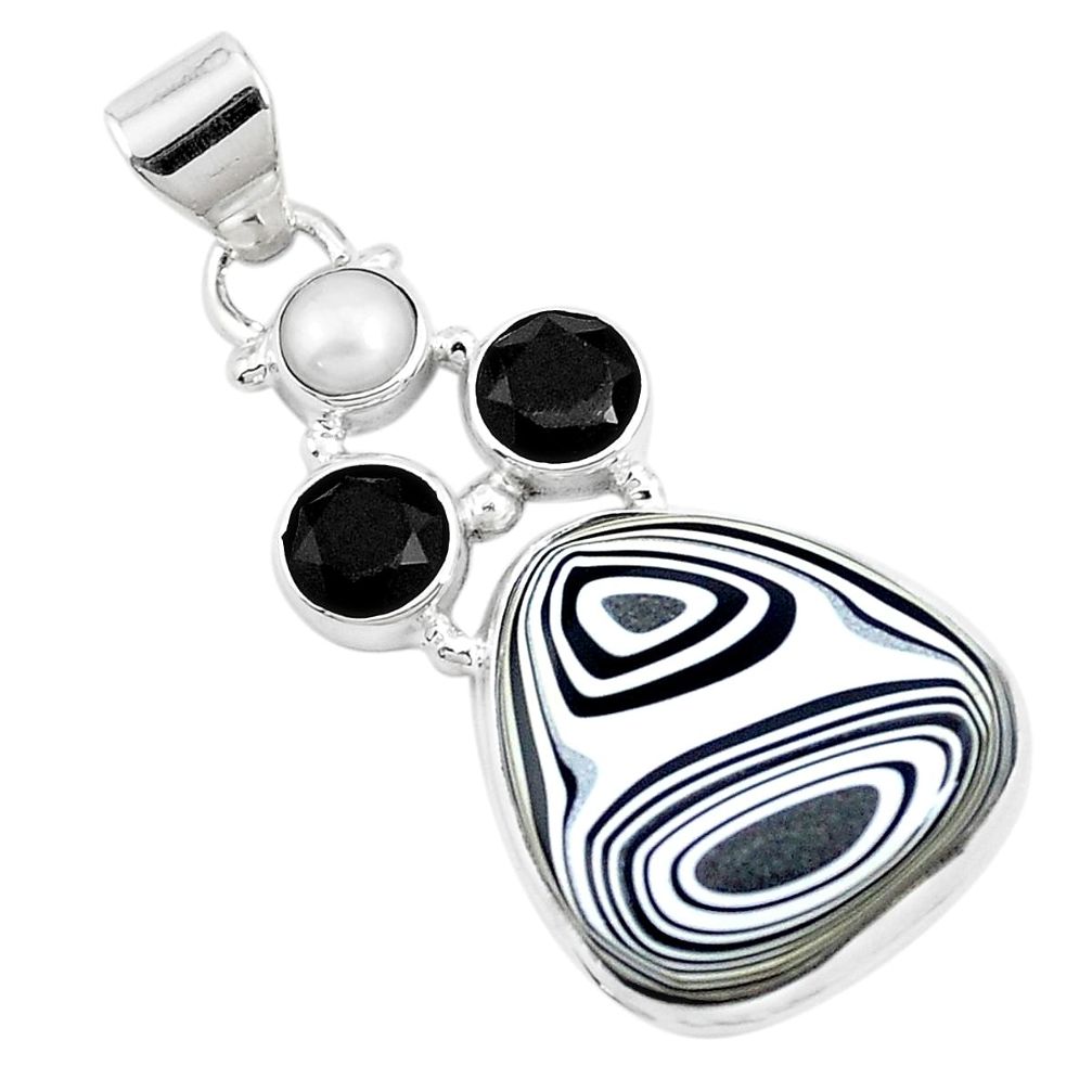 13.66cts brown florida auger shell onyx pearl 925 silver pendant jewelry p12537