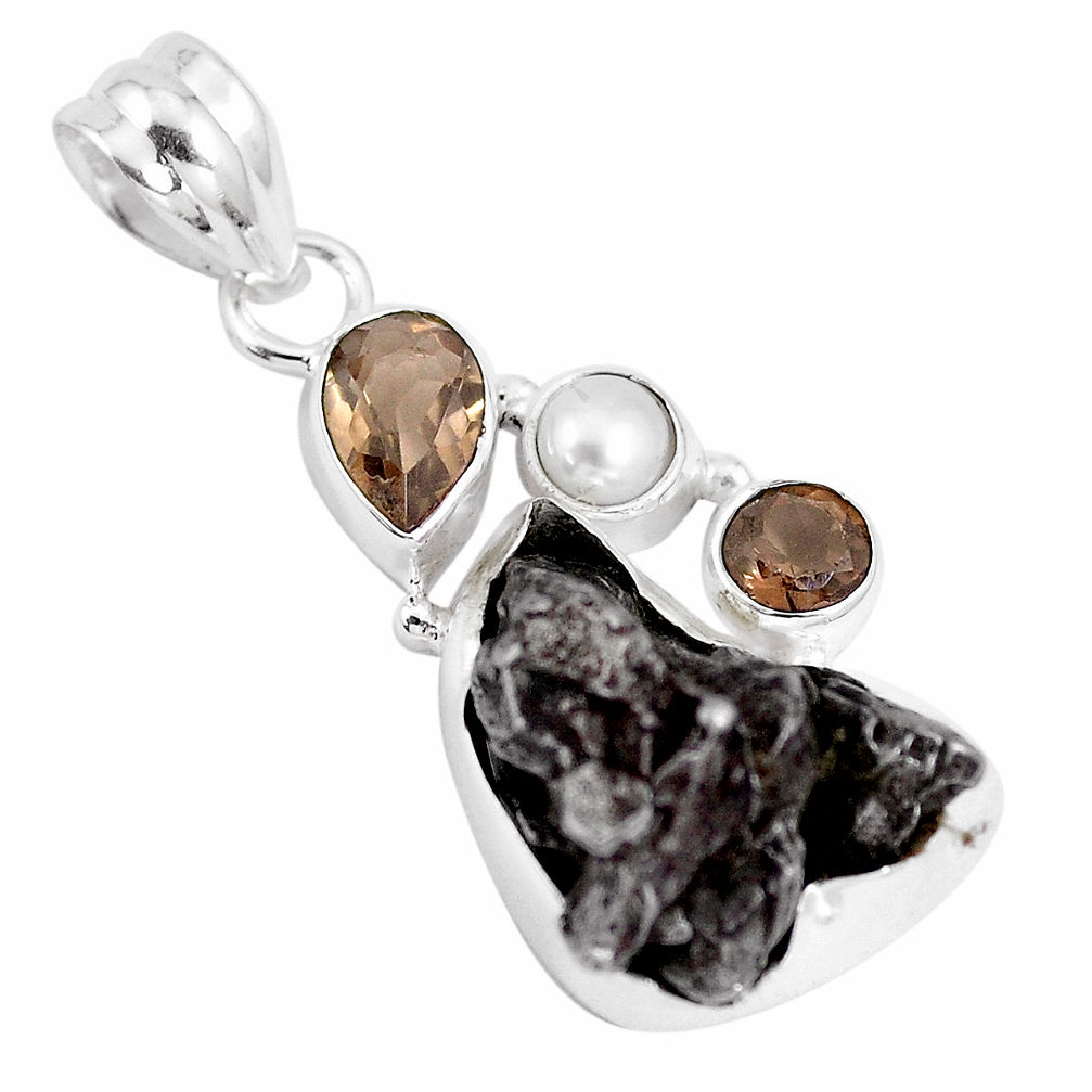 27.70cts natural campo del cielo smoky topaz pearl 925 silver pendant p12793