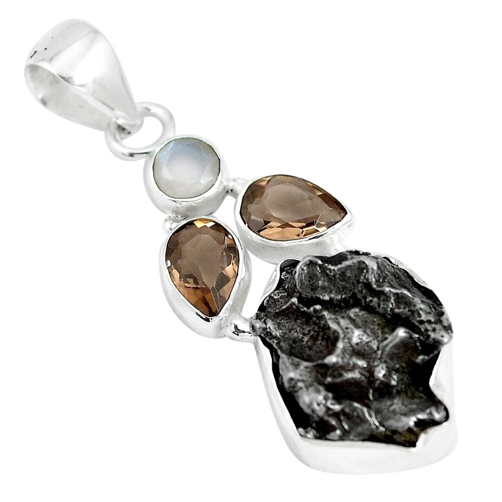 25.00cts natural campo del cielo smoky topaz moonstone 925 silver pendant p12795