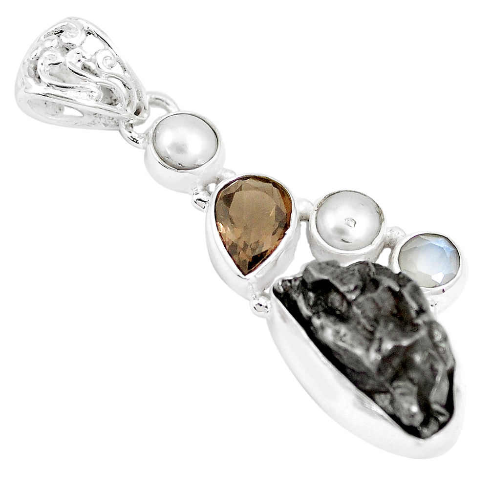 25.57cts natural campo del cielo smoky topaz pearl 925 silver pendant p12803