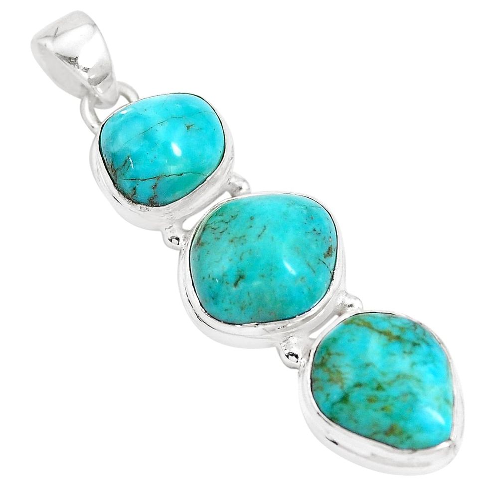 15.55cts natural green kingman turquoise 925 sterling silver pendant p12821