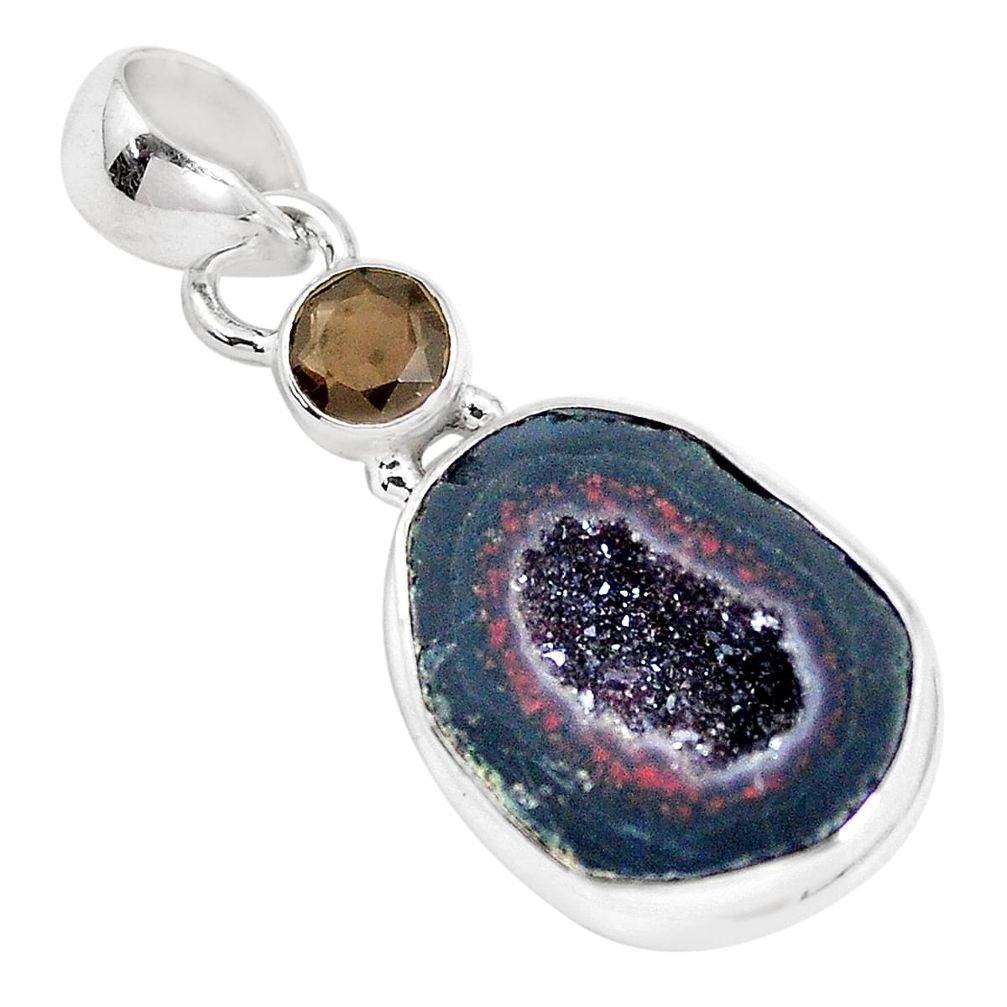 12.05cts natural brown geode druzy smoky topaz 925 silver pendant jewelry p13003