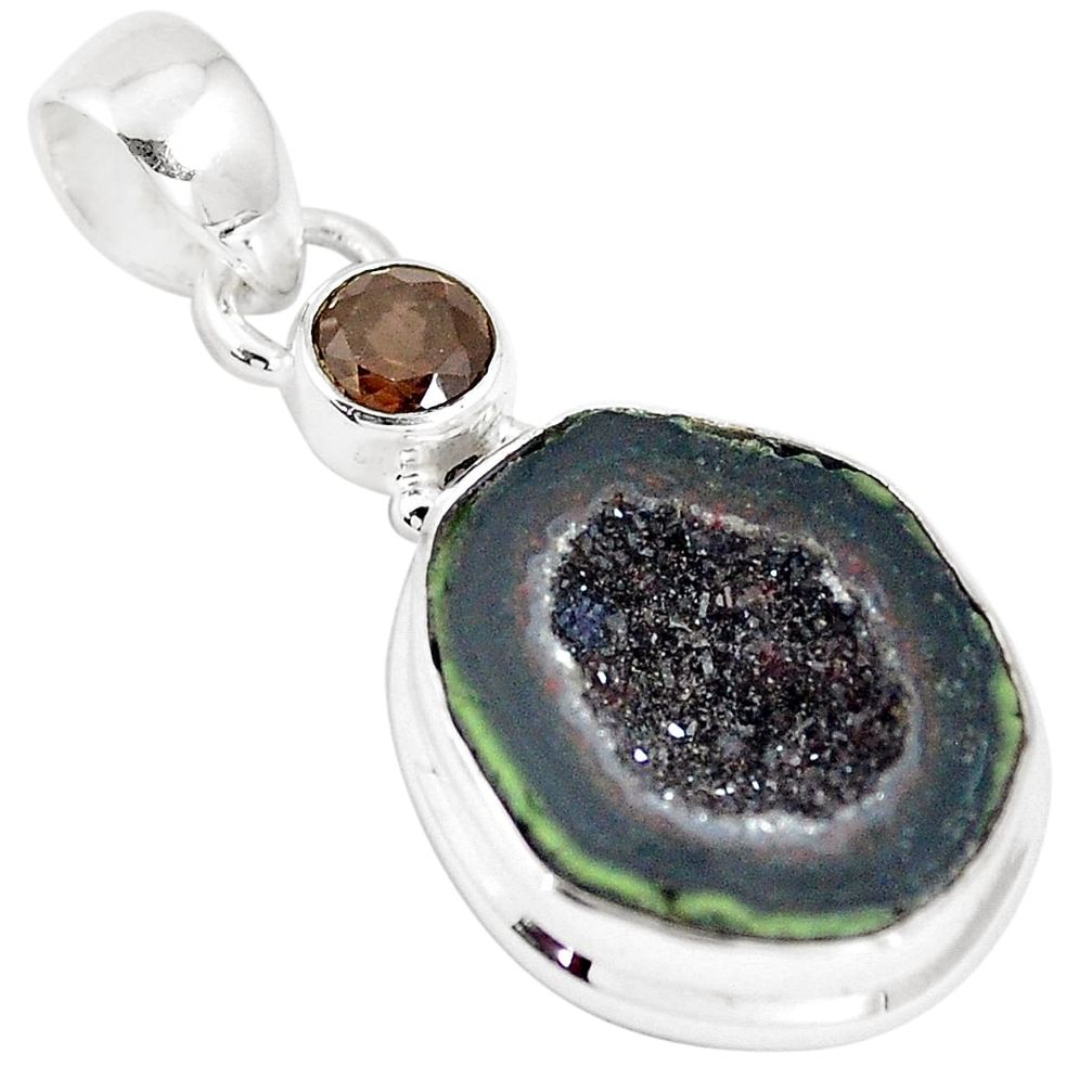 925 silver 12.62cts natural brown geode druzy fancy smoky topaz pendant p13004