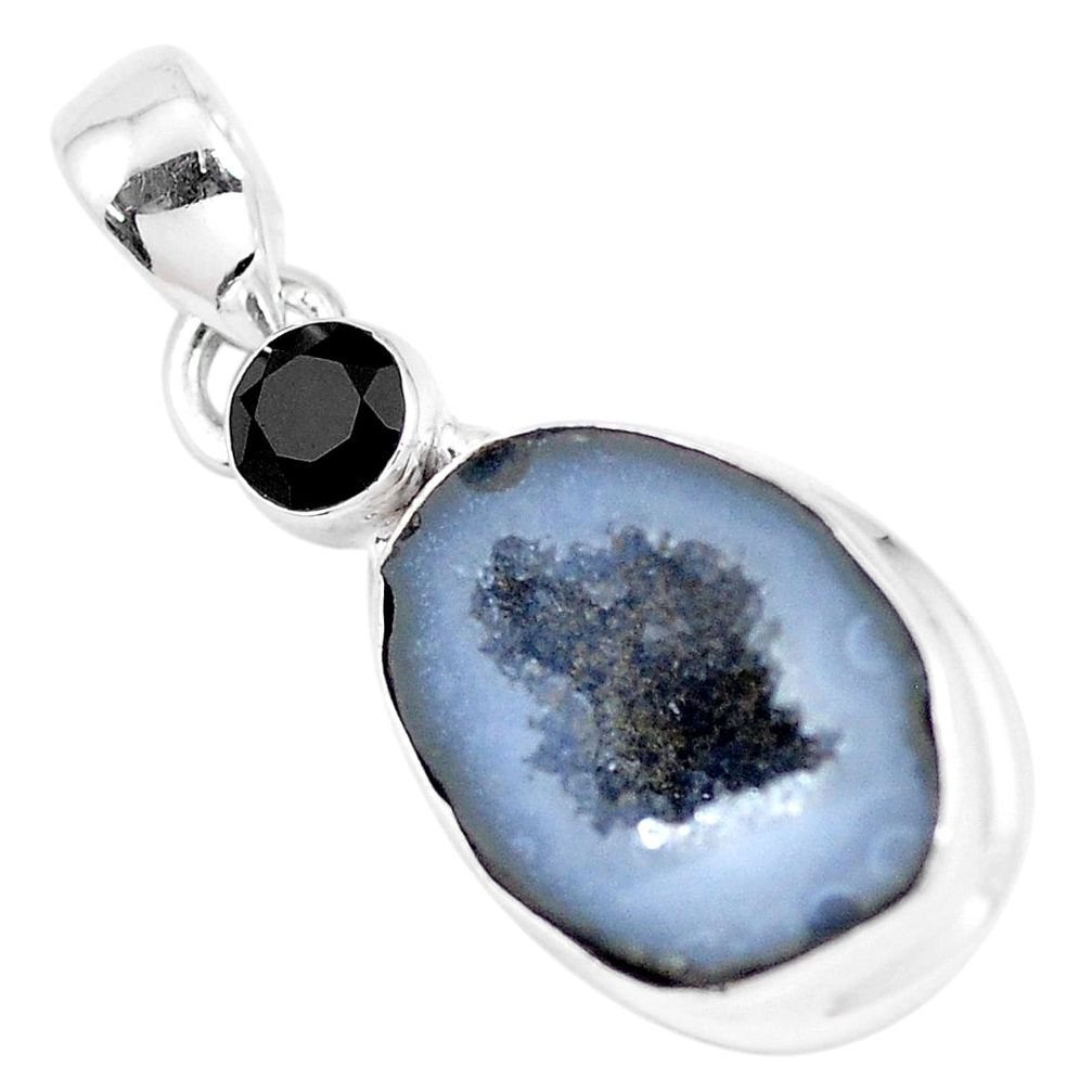 12.60cts natural brown geode druzy onyx 925 sterling silver pendant p13012