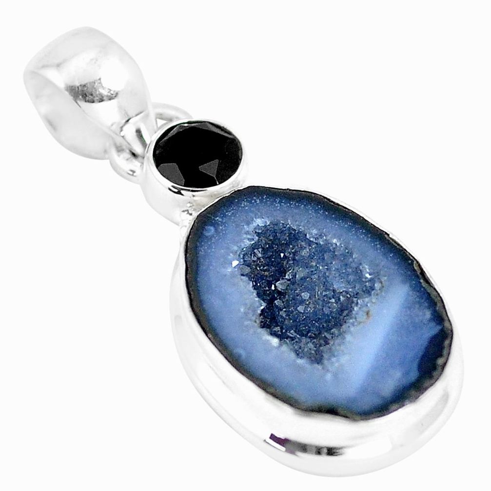 11.69cts natural brown geode druzy onyx 925 sterling silver pendant p13015