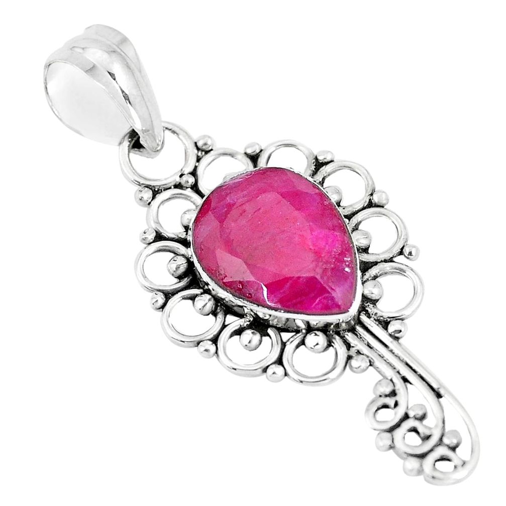6.22cts natural red ruby pear 925 sterling silver pendant jewelry p13041