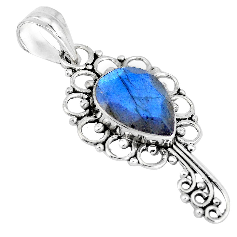 925 sterling silver 6.45cts natural blue labradorite pear pendant jewelry p13056