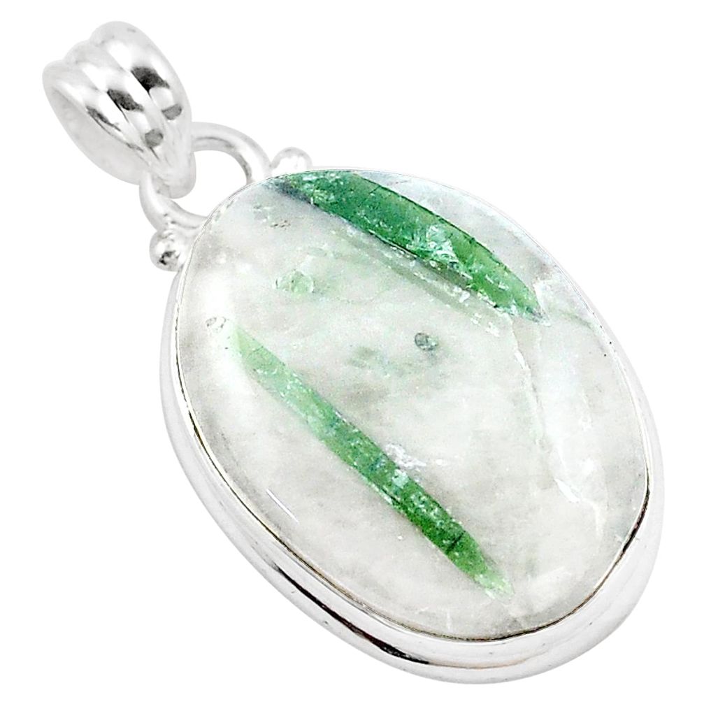 18.70cts natural green tourmaline in quartz 925 sterling silver pendant p13581