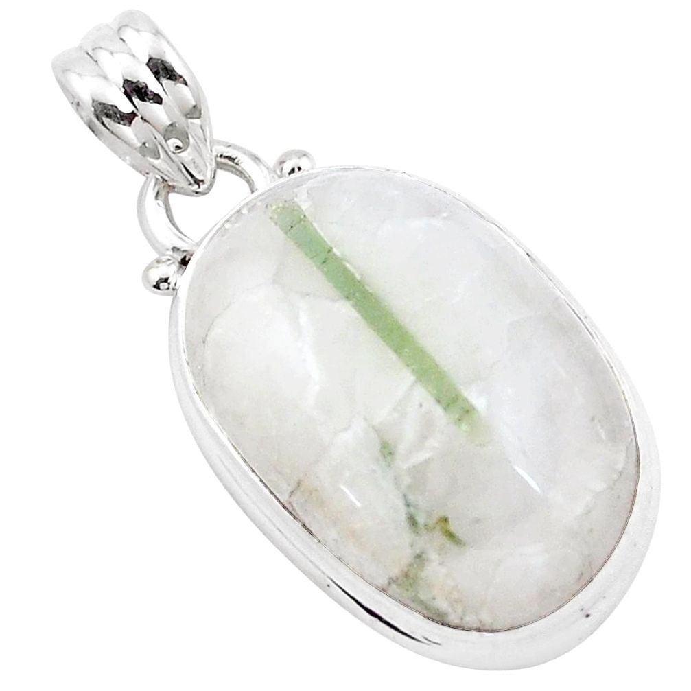 15.08cts natural green tourmaline in quartz 925 sterling silver pendant p13585