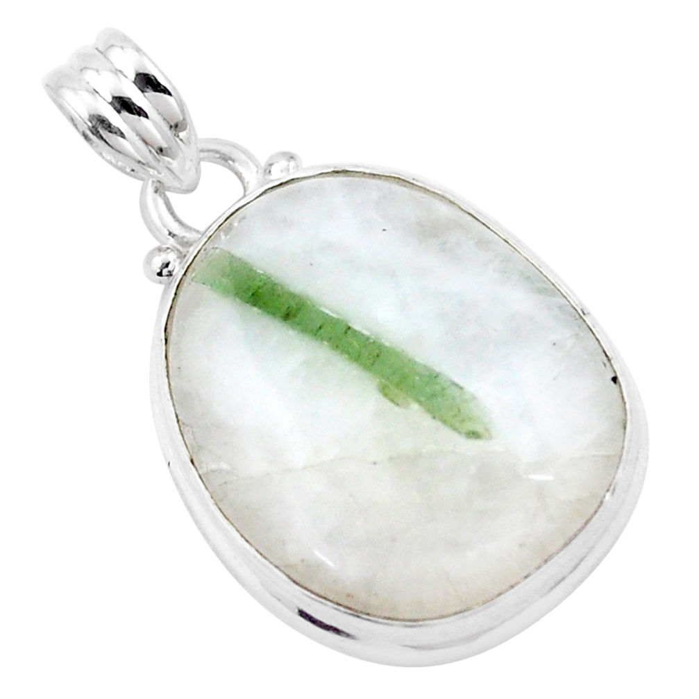 17.22cts natural green tourmaline in quartz 925 sterling silver pendant p13589