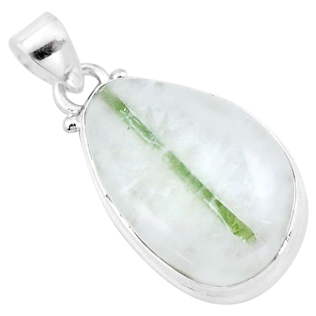 16.73cts natural green tourmaline in quartz 925 sterling silver pendant p13593