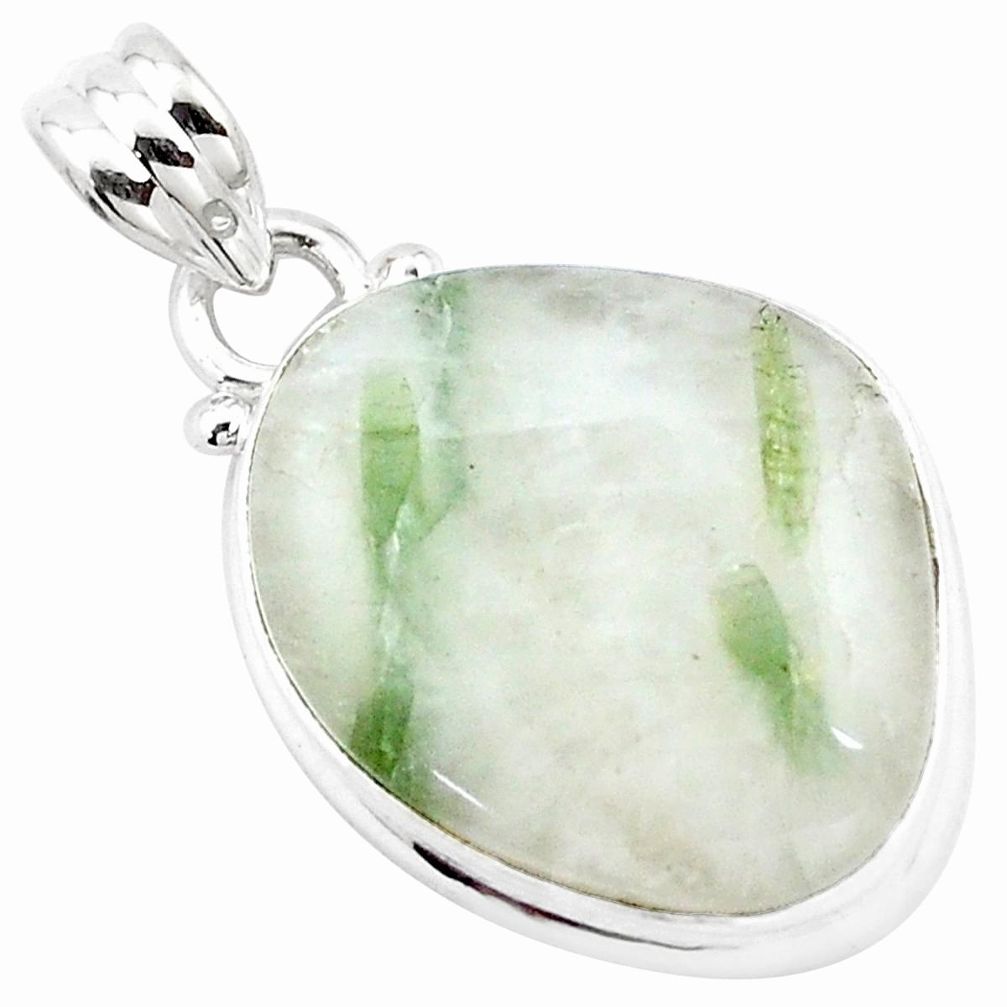 925 sterling silver 15.65cts natural green tourmaline in quartz pendant p13598