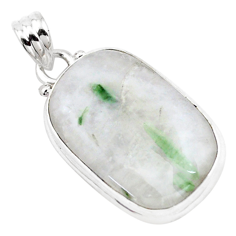 17.18cts natural green tourmaline in quartz 925 sterling silver pendant p13599