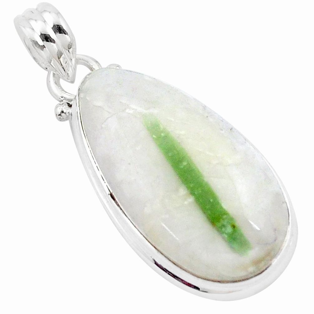 925 sterling silver 19.23cts natural green tourmaline in quartz pendant p13600