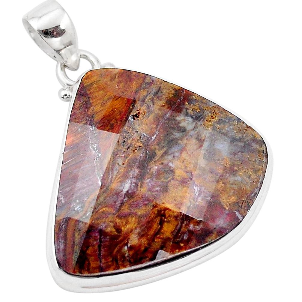 925 sterling silver 29.35cts natural brown pietersite (african) pendant p13648