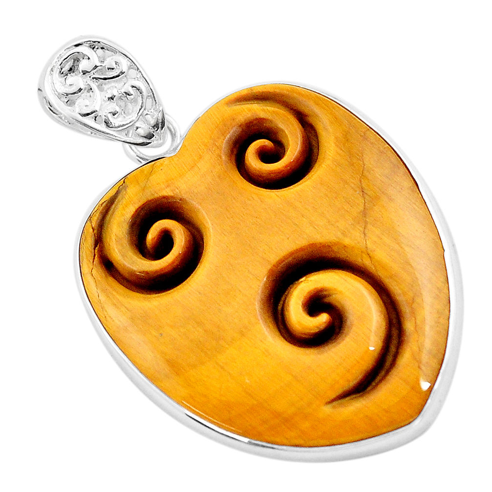 925 silver 28.70cts carving natural brown tiger's eye heart pendant p13740