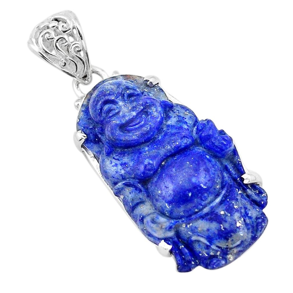24.00cts natural blue lapis lazuli 925 silver buddha charm pendant p13769