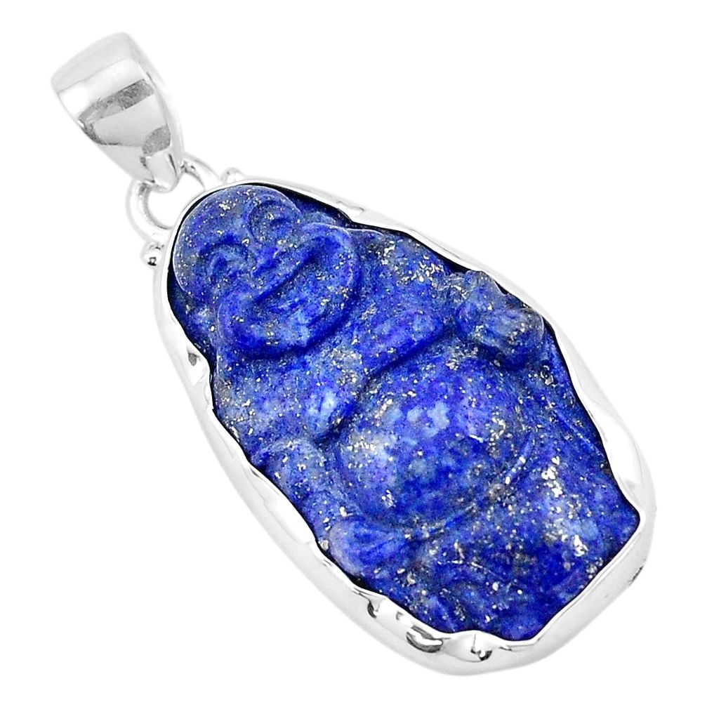 925 silver 20.20cts natural blue lapis lazuli fancy buddha charm pendant p13770