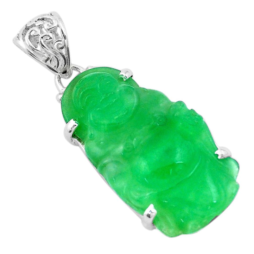 19.23cts green jade 925 sterling silver buddha charm pendant jewelry p13778