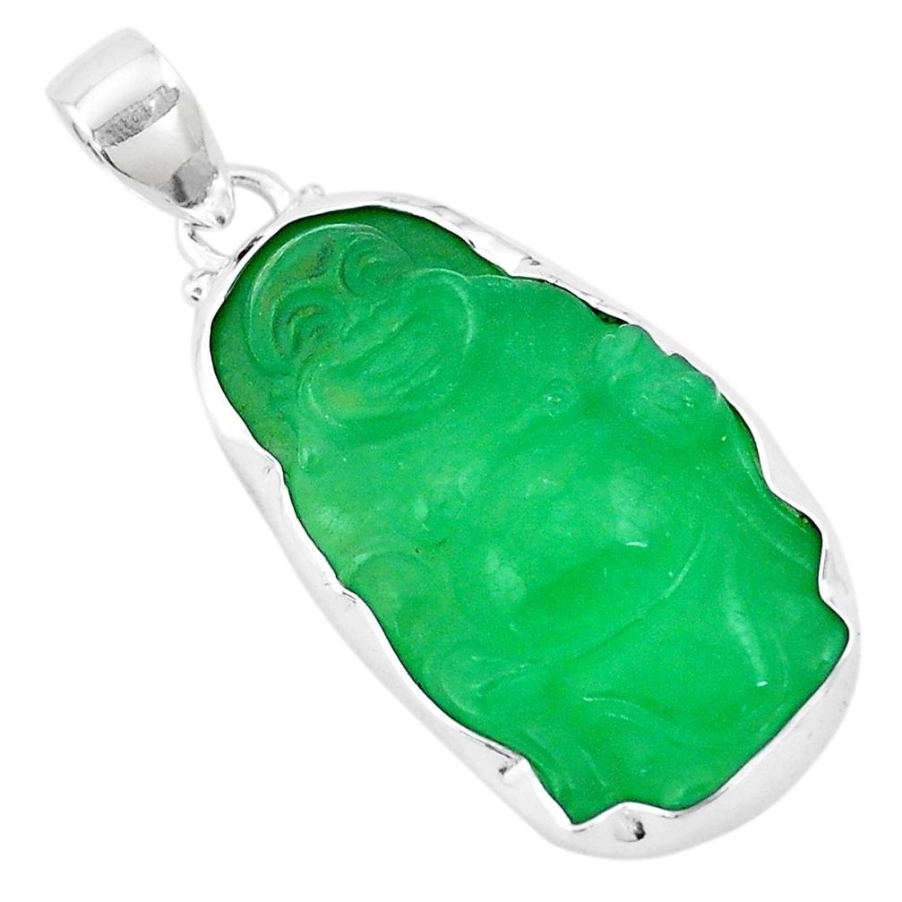18.15cts green jade 925 sterling silver buddha charm pendant jewelry p13779