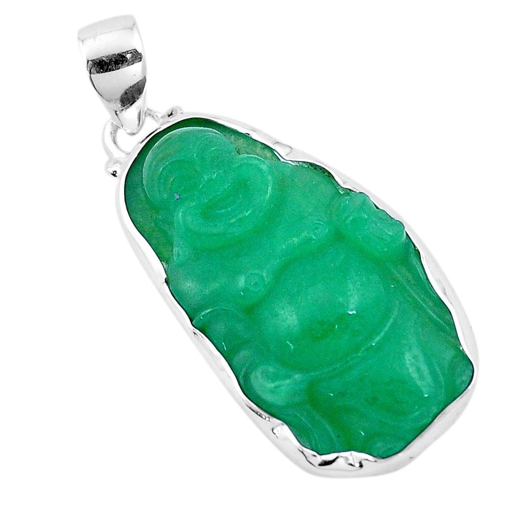 925 sterling silver 17.22cts green jade buddha charm pendant jewelry p13780