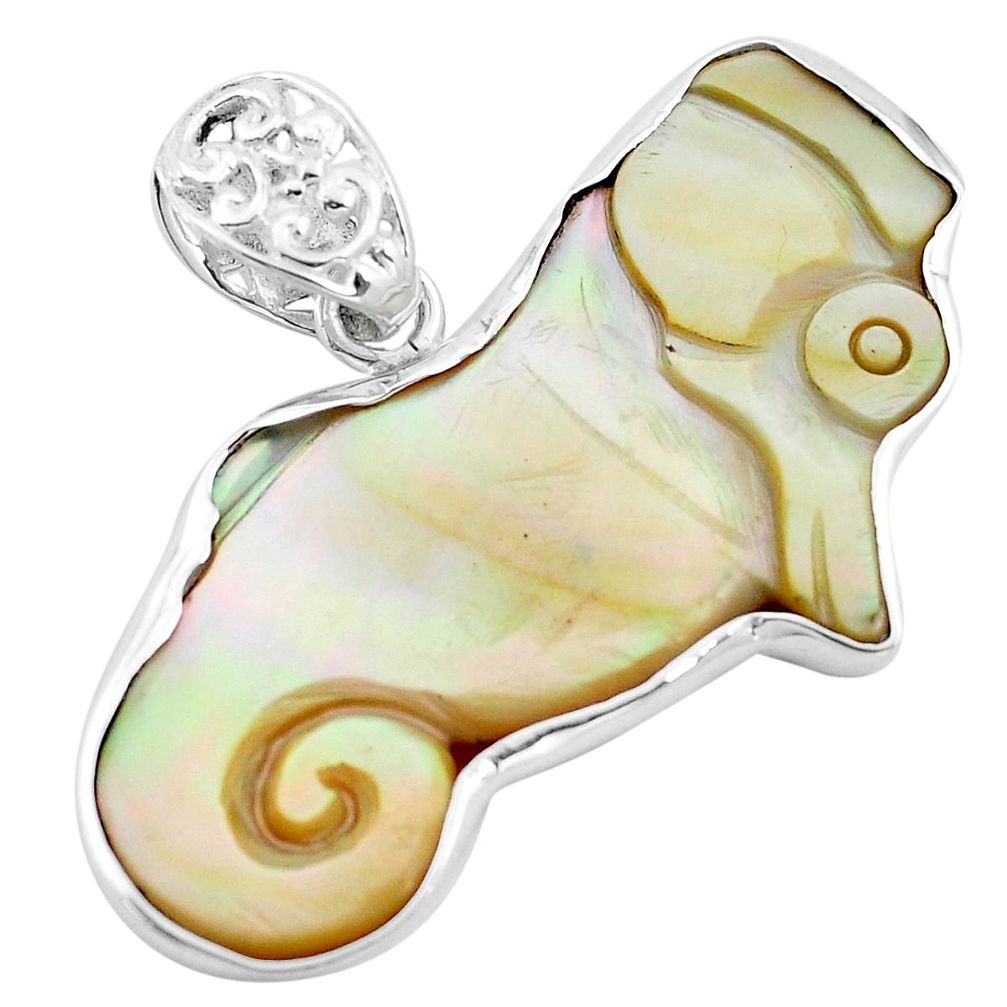 17.18cts natural white blister pearl 925 sterling silver seahorse pendant p13790