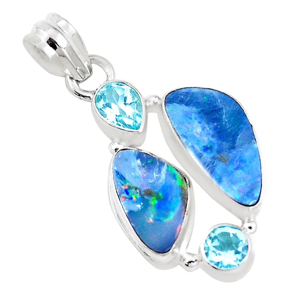 9.10cts natural blue doublet opal australian topaz 925 silver pendant p13806