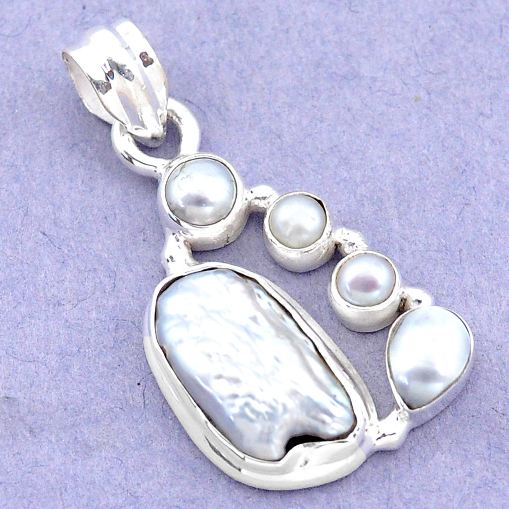 9.32cts natural white biwa pearl pearl 925 sterling silver pendant p13852