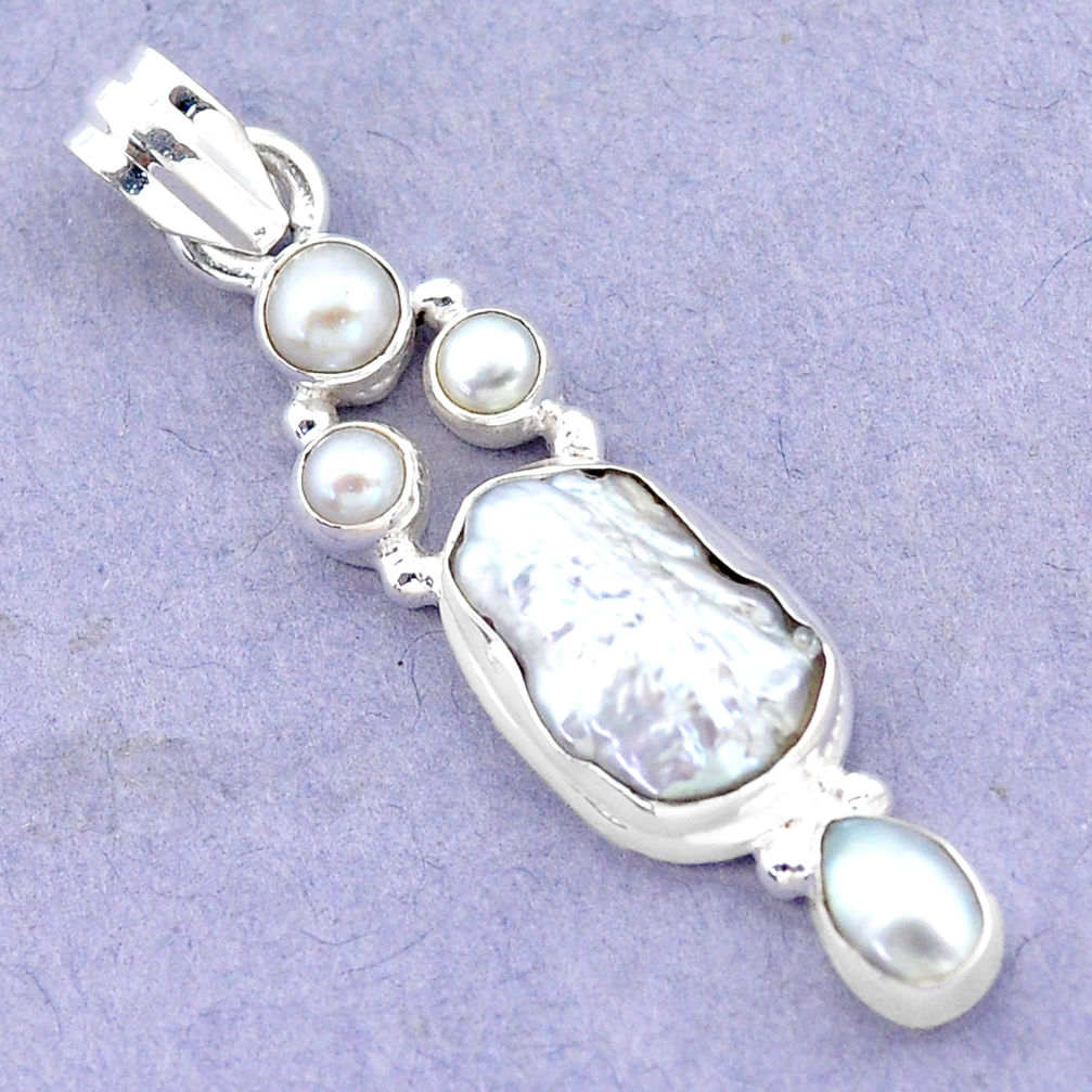 8.92cts natural white biwa pearl pearl 925 sterling silver pendant p13854