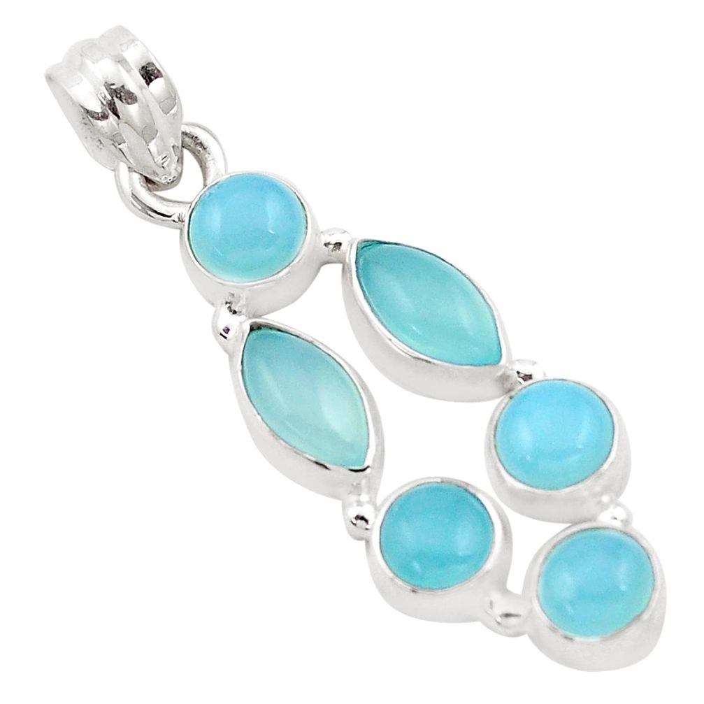 925 sterling silver 7.40cts natural aqua chalcedony pendant jewelry p13865