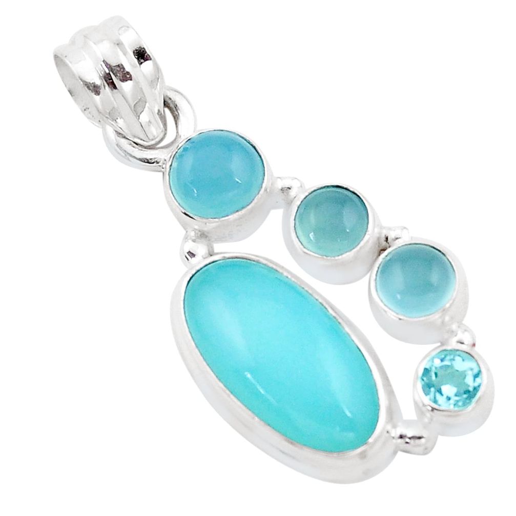 925 sterling silver 9.65cts natural aqua chalcedony topaz pendant jewelry p13869