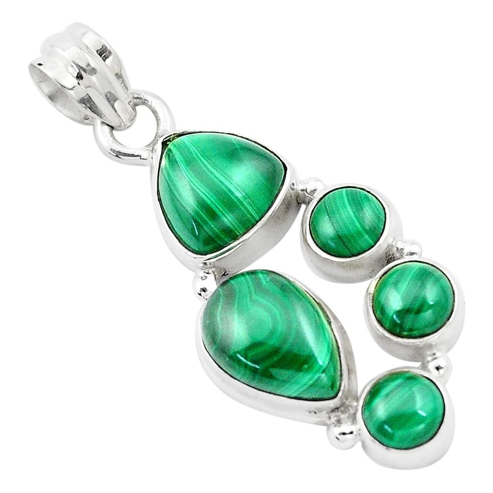 14.21cts natural green malachite (pilot's stone) pear 925 silver pendant p13884