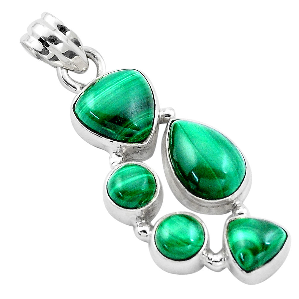 13.34cts natural green malachite (pilot's stone) 925 silver pendant p13885